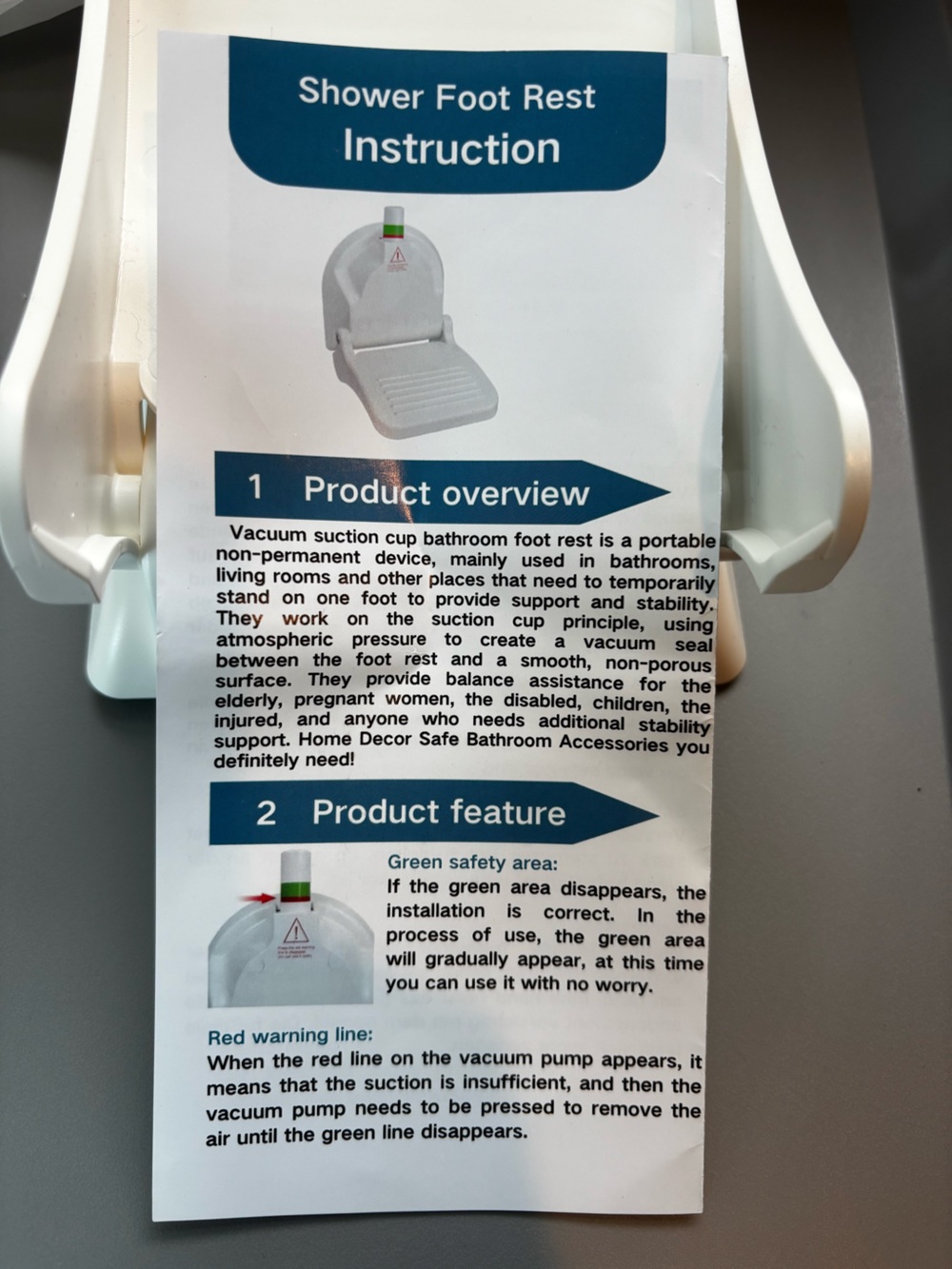 White Plastic Suction Bathroom Foot Rest